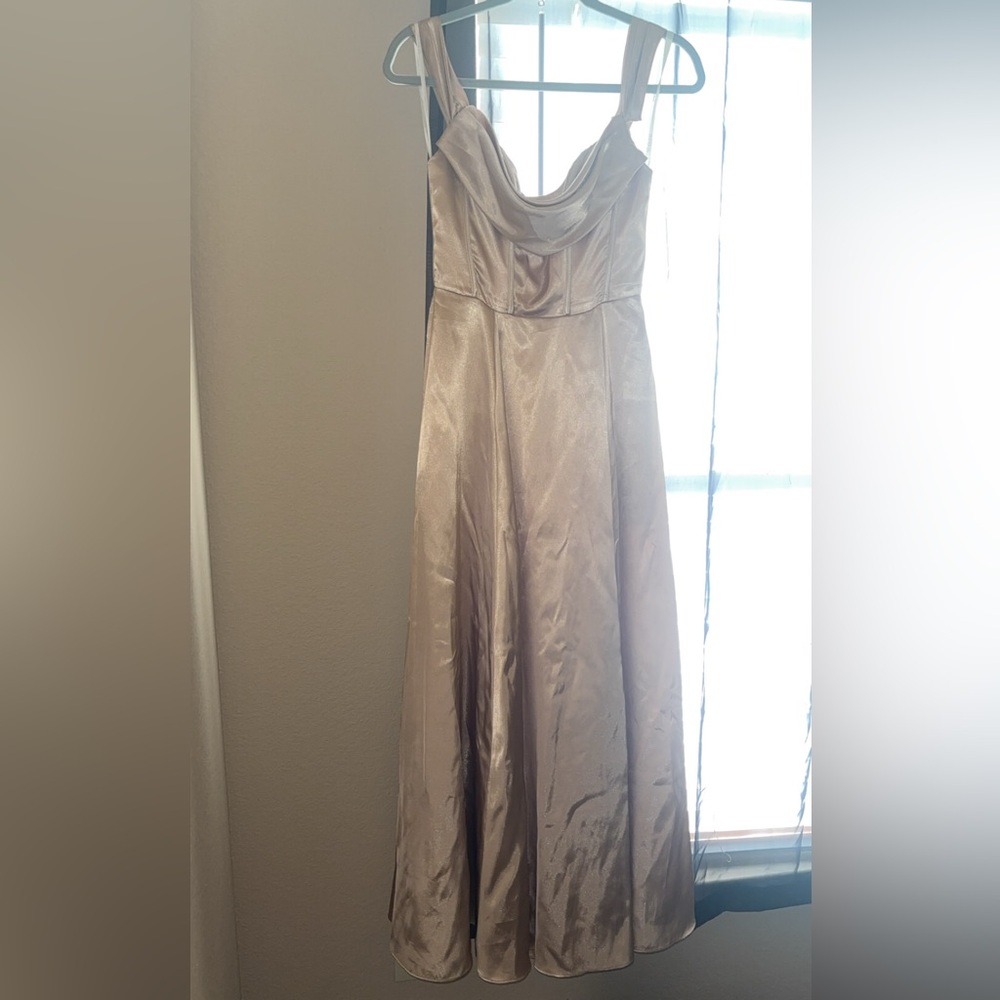 CHARMEUSE COWL OFF-THE-SHOULDER DRESS